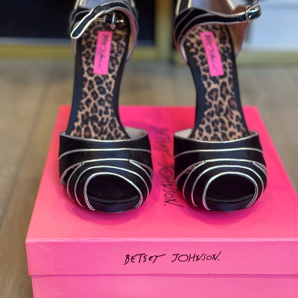 Betsey Johnson Black and Silver Striped Heels